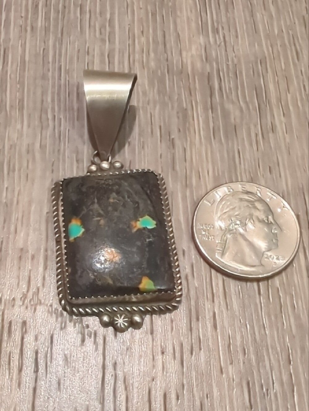 Navajo Blackjack Turquoise Sterling Silver Pendant - Picture 5 of 10